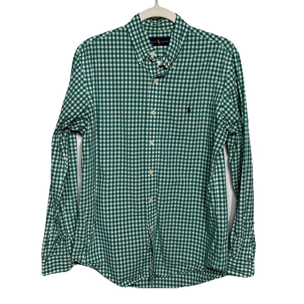 Polo‎ Ralph Lauren Green Check Long Sleeve Button Down Shirt Size Medium